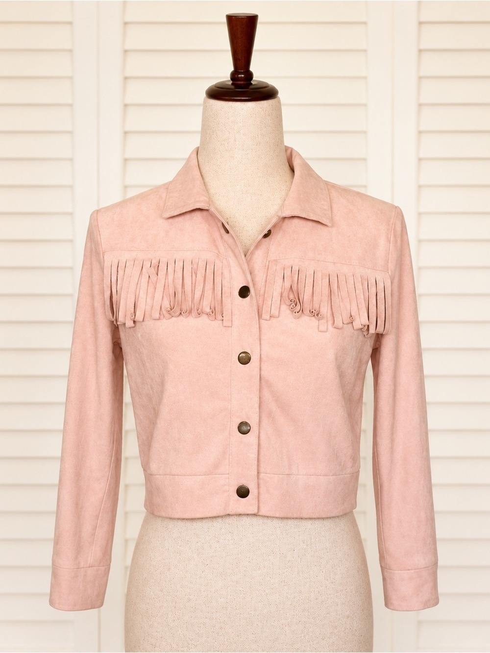 Sadie & Sage Light Pink Fringe Cropped Suede Jacket
